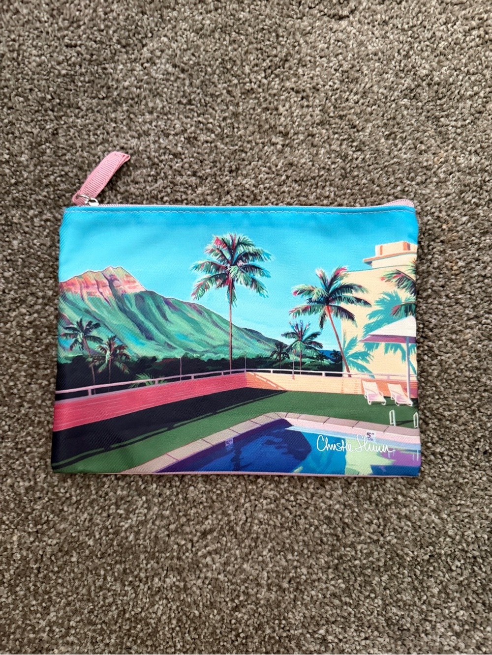 Tropical Poolside Zip Pouch - Blue & Pink